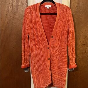 Cold water Creek Women's Orange Knit Cardigan Sweater Small